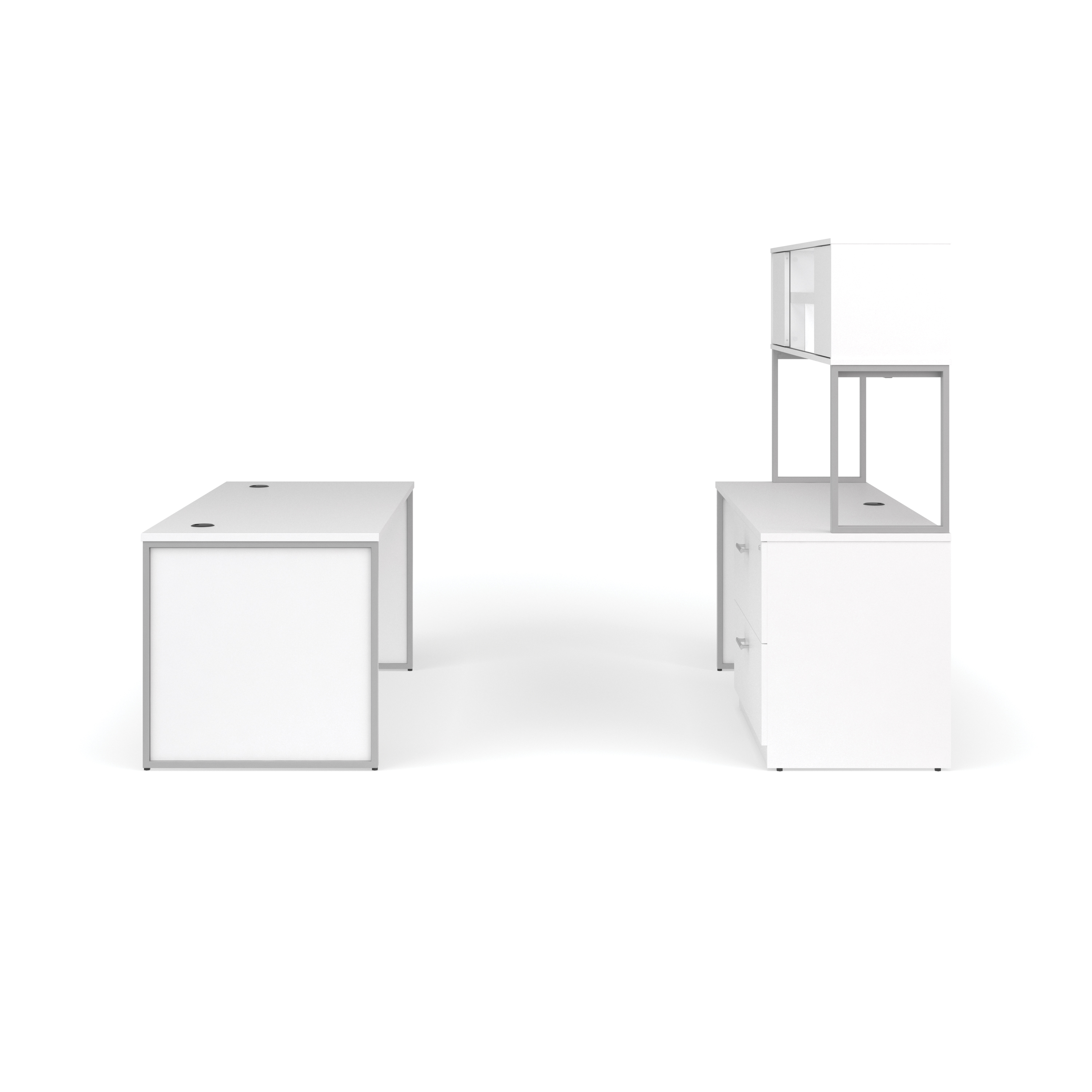 OFM Fulcrum Series Office Furniture Set, 66" Table Desk, 66" Credenza, Lateral Filing Cabinet, Hutch, Leg Panels, in White