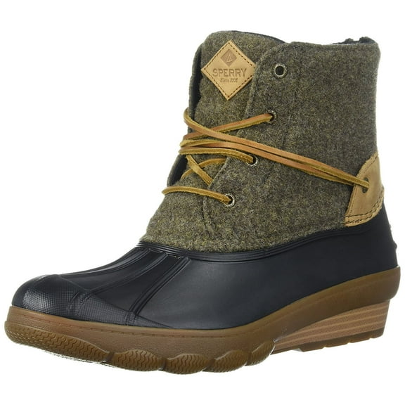 Sperry Top-Sider Women's Saltwater Wedge Tide Wool Rain Boot, Brown/Canteen, 6.5 Medium US