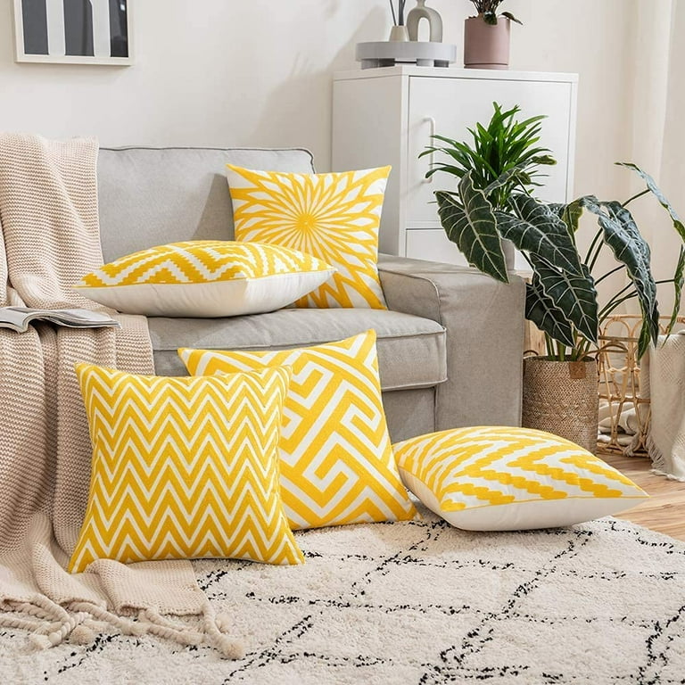 Set of 2 Embroidered Decorative Pillows Covers, Accent Pillows, Throw  Pillows without Cushion Inserts Included 18x18 (Yellow) 