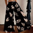 thumbnail image 2 of Floral Tiered Palazzo Pants for Women - High Waist Elastic Wide Leg Trousers, Flowy Boho Beach Bottoms for Women's Summer Vacation & Resort Wear Khaki S, 2 of 8