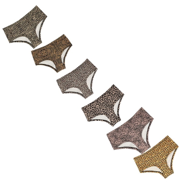Calzones De Mujer Calzoncillos Bóxer Ajustados De Cintura Alta Con Estampado De Leopardo Para Mujer, Ropa Interior Sin Costuras y Transpirables *6 Piezas