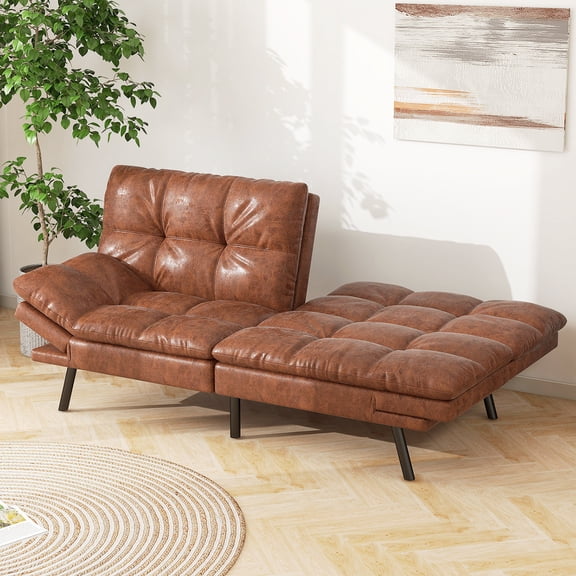 Yangming Sofa Bed, Convertible Couch with Adjustable Backrest and Armrests for Study, Apartment, Office and Dorm, Brown