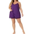 thumbnail image 2 of Agnes Orinda Plus Size Sleepwear for Women Pajamas Lingerie Lace Cami Shorts Set Nightwear 1X Purple, 2 of 6