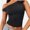 Black, variant on Womens Summer Off The Shoulder Sleeveless One Shoulder Ruched Asymmetrical Going Out Tank Crop Tops Shirts