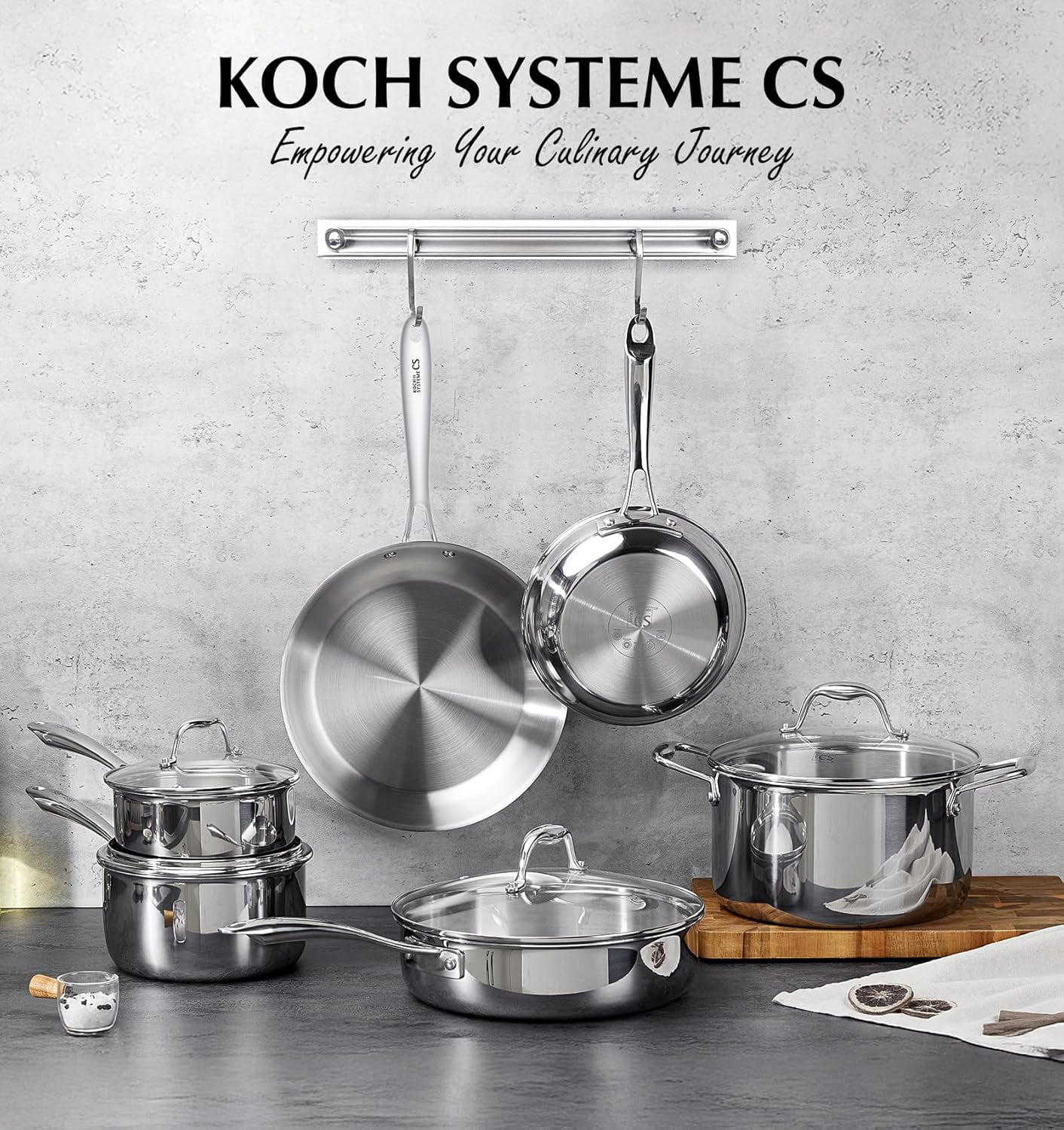 Koch Systeme CS Tri-Ply Stainless Steel Cookware Set, 10-Piece Pots and Pans Set with Glass Lids, Induction Compatible