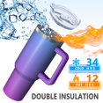 thumbnail image 5 of 40oz Tumbler with Handle and Straw, Vacuum Insulated Stainless Steel Travel Mug, Fits Car Cup Holder, Gradient Print, 5 of 6