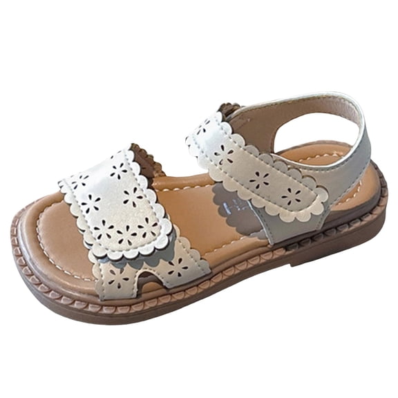 Nwiuh Toddler Girls Vintage Open Toe Sandals Cushioned Comfy Summer Dress Shoes(Beige, 11)