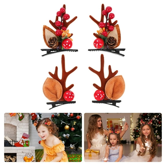 CIMAXIC 2 Pairs Christmas Hair Clips with Antler Design, Cute Girls Hairpins, Festive Xmas Hair Accessories