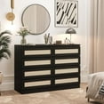 thumbnail image 4 of Commode Double à 8 Tiroirs pour Chambre, Commode en Rotin, Commode Moderne en Bois, Table de Chevet pour Garde-Robe, Chambre de Bébé, Salon et Entrée, Noir, 4 of 7