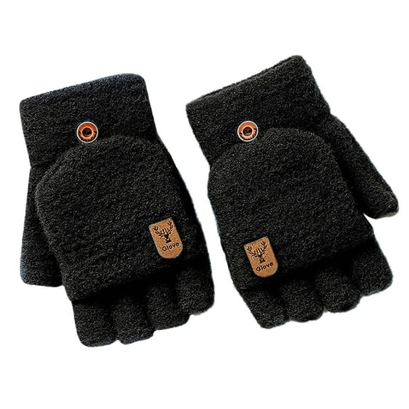 Skpblutn Glove Fingerless Thermal Insulation Convertible Mittens Flap Cover For Men Winter Knitted Warm Gloves Black One Size