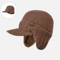 thumbnail image 2 of Women's Knit Baseball Hat with Brim, Winter Beanie with Brim and Convertible Ear Flaps, Thermal Fleece Lined Folding Earflap Hat for Skiing Running and Cold Weather - Coffee, 2 of 8