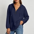thumbnail image 5 of Women's Half Zip Hooded Sweatshirt Long Sleeve Loose Casual Pullover Hoodie with Pockets Solid Color Tops for Autumn Winter Wear Navy, 5 of 9