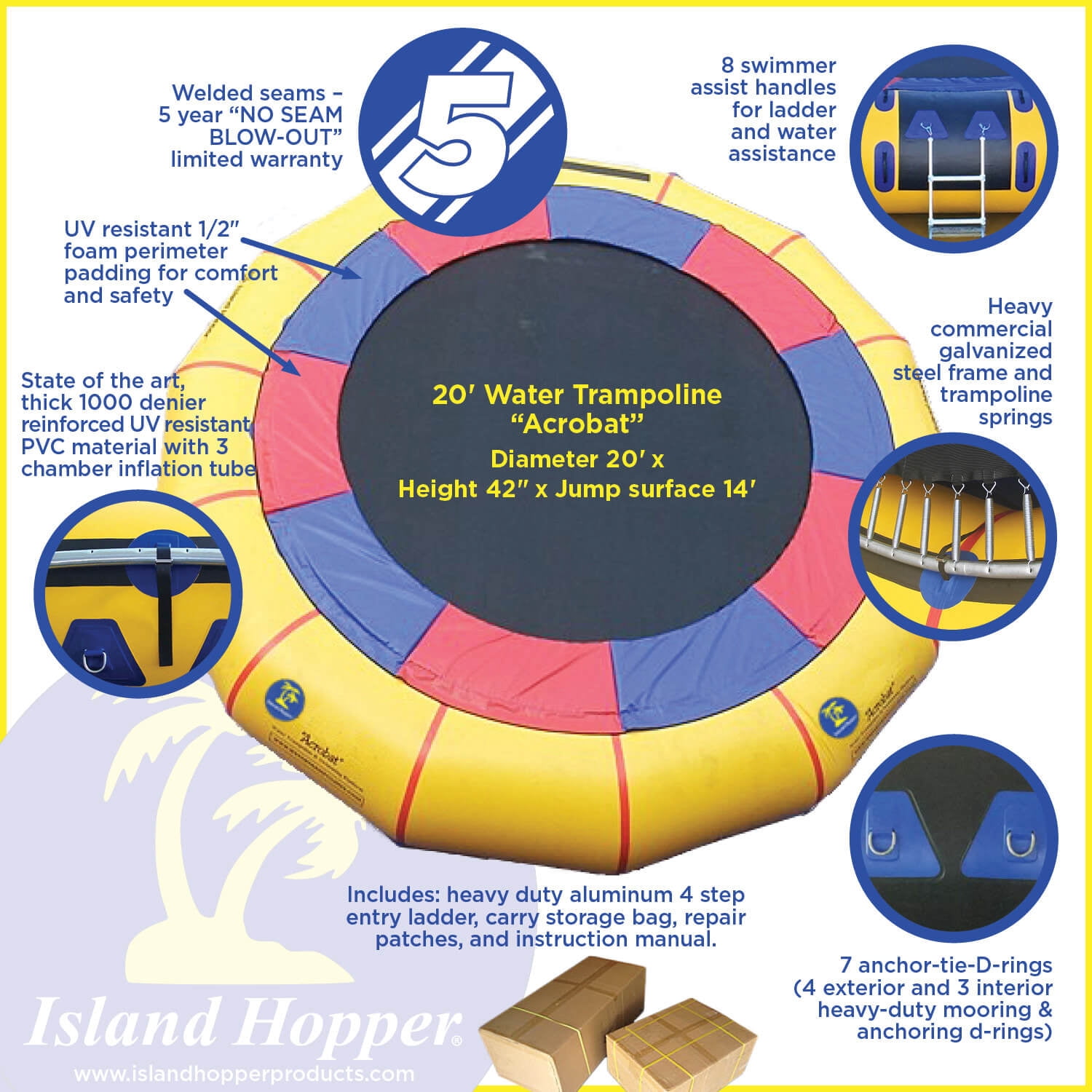 20 Foot Island Hopper Acrobat Water Trampoline