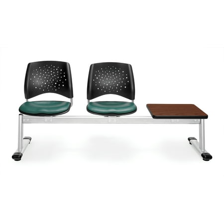 Ofm Stars Vinyl OFM Stars Series Model 323T-VAM 3-Unit Beam Seating with 2 Vinyl Seats & 1 Table, Teal with Cherry ()