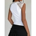 thumbnail image 5 of Women'S Deep V Neck Lace Tank Top Summer Sleeveless Low Cut Shirt Tie Front Cropped Shirt White M, 5 of 7