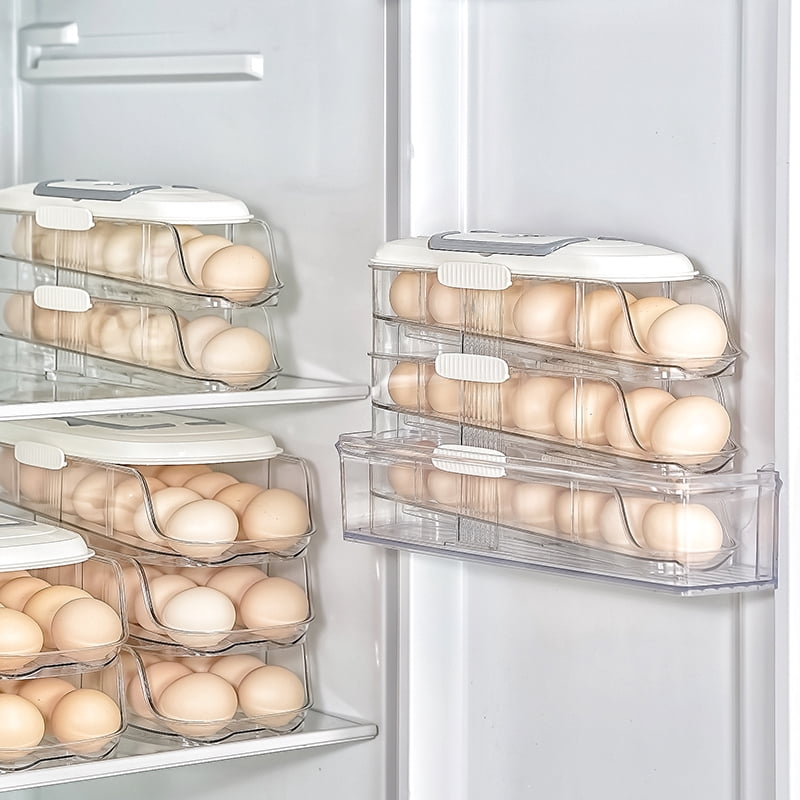 Automatic Rolling Egg Storage Box Multi Layer Refrigerator Organizer Side Door Egg Holder Tray