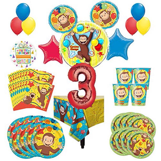 Curious George Party Supplies 8 Guest Kit 3rd Birthday Balloon Bouquet Decorations Walmart Com Walmart Com