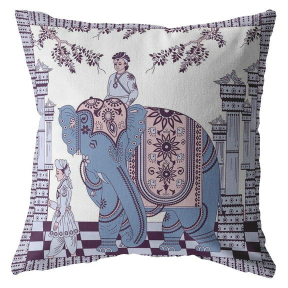 HomeRoots 413191 20 in. Ornate Elephant Suede Throw Pillow, Blue & Purple