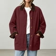 thumbnail image 5 of DISKEBUISS Women's Barn Jacket Corduroy Collar Work Coat Button Front Mid Length Outerwear with Pockets for Fall Winter, 5 of 8