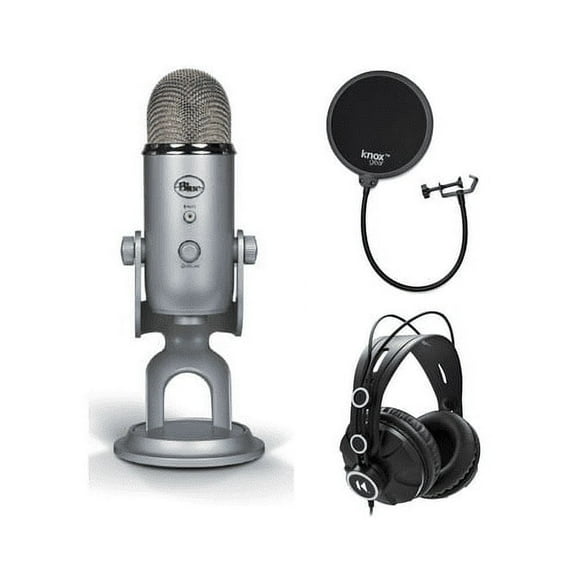 Blue Microphones Yeti USB Microphone (Silver) with Headphones and Pop Filter