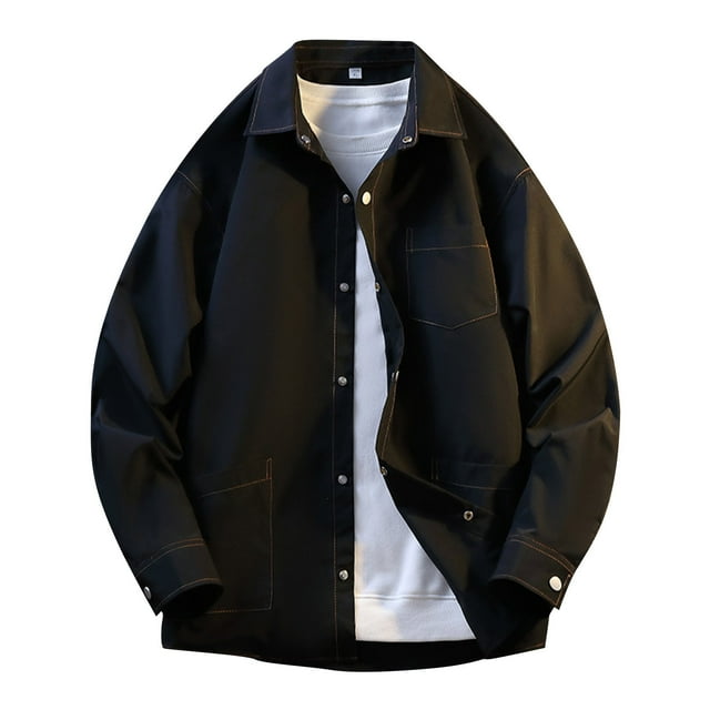 Lovzfmll Veste Décontractée pour Hommes, Col Cranté, Fermeture Snap, Poches, Noir, TG
