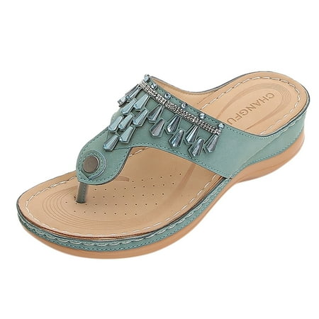 

HBYJLZYG Thong Sandals For Women Summer Casual Comfy Slip-On Wedges Beach Open Toe Breathable Sandals Embroidery Slippers