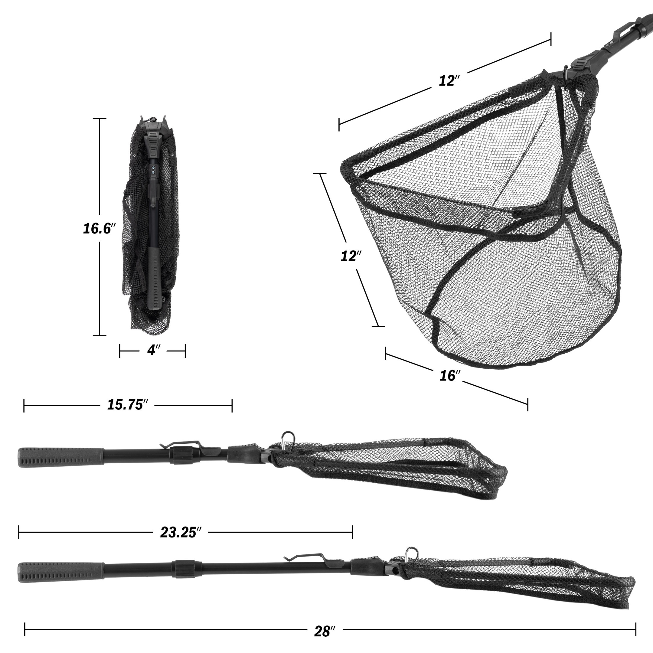 Wakeman Outdoors Collapsible Fishing Net with Telescopic Handle and Foldable Head