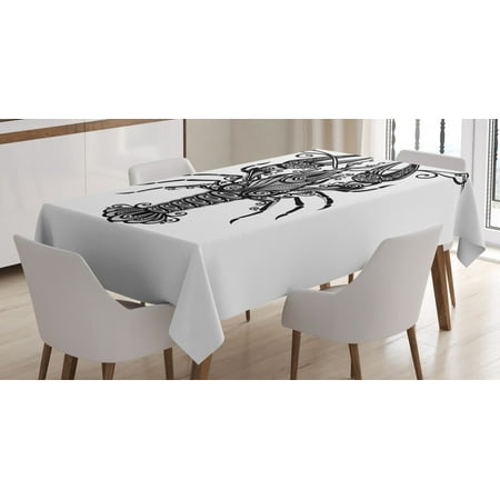 

Lobster Tablecloth Oriental Tattoo Style Print of Lobster with Curvy Wavy Geometric Ornaments Rectangular Table Cover for Dining Room Kitchen 52 X 70 Inches Black and White by Ambesonne