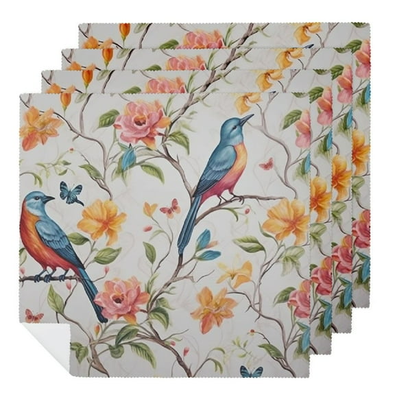 QKZF Spring Flower Branch Birds Cloth Napkins, Soft; Comfortable Polyester Dinner Napkin for Family, Restaurant, Weddings, Parties