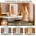thumbnail image 4 of 48" Makeup Vanity Desk with Mirror & Lights - 7-Drawer Dressing Table with Cushioned Stool, Classic Grey Finish & Rubber Wood Legs,Grayish Blue, 4 of 19