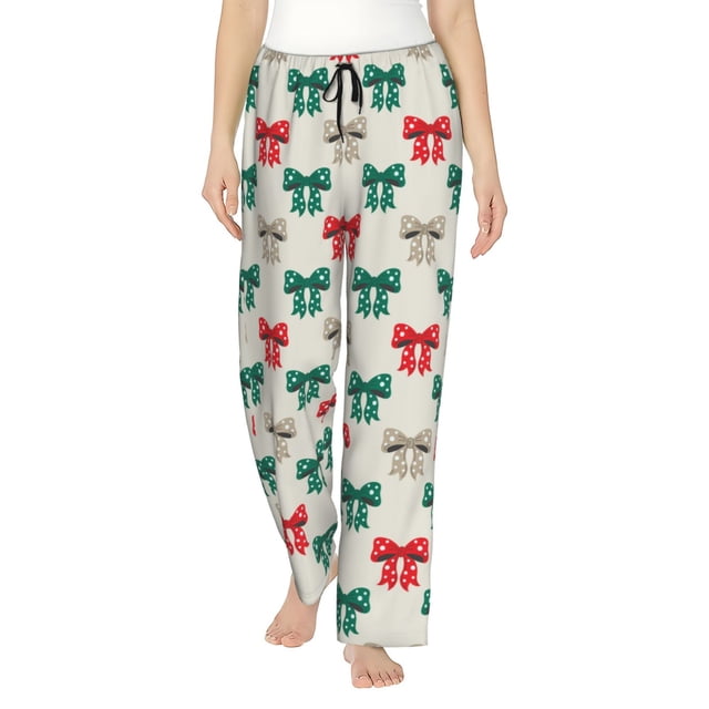 Balery Retro bows Pantalones de pijama para mujer, pijamas ultraligeros, pantalones de estar por casa-Small