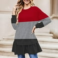 thumbnail image 2 of Ltctricy Women's Tunic Tops Long Sleeve Crew Neck Ruffle Hem Patchwork Color Block T Shirts Casual Loose Tee Blouses(Red,Medium), 2 of 5