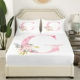 thumbnail image 3 of Erosebridal Initial Monogrammed Sheet Set Twin,Pink White Bedding Sets Twin Size,Floral Flower Twin Sheet Sets,Super Cozy Alphabet Room Decoration,3pcs, 3 of 7
