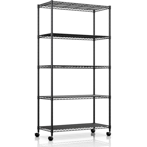 5-Tier Heavy Duty Storage Shelving Unit, 1250 Lbs Loading Capacity, 29.92" W x 13.98" D x 61.02" H, Black