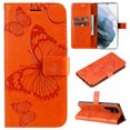 thumbnail image 1 of Feishell Compatible with Samsung Galaxy S22 Ultra (6.8 inch) Wallet Case with Wrist Strap,for Men Women,Butterfly Embossed PU Leather Flip Stand Card Slots Protective Phone Cover,Orange, 1 of 11