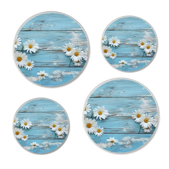 Decorative Stove Burner Covers 4 Pcs Metal Round Stove Burner Covers 8Inch And 10Inch for Home Decor Cooktop Decorative ,Daisy Flower on Blue Wooden Painting
