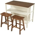 thumbnail image 7 of Kitchen Island Set with 2 Seatings, Solid Wood Rustic Stationary Kitchen Island, Rubber Wood Butcher Block Dining Table Set, Prep Table Set with 2 Open Shelves for Small Places, White, 7 of 7