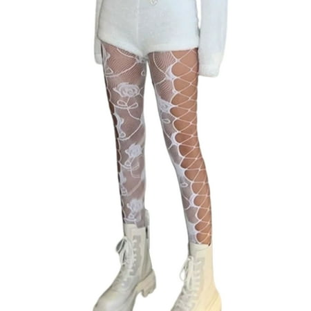 

Women Sexy Colorful Fishnet Pantyhose Rose Flower Vine Jacquard Tattoo Tights Side Hollow for Cross Bandage Mesh Stockin