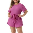 thumbnail image 2 of DARING DIVA Women's Plus Short Sleeve Ruffle Front Tie Short Jumpsuits 3X Hot Pink, 2 of 6