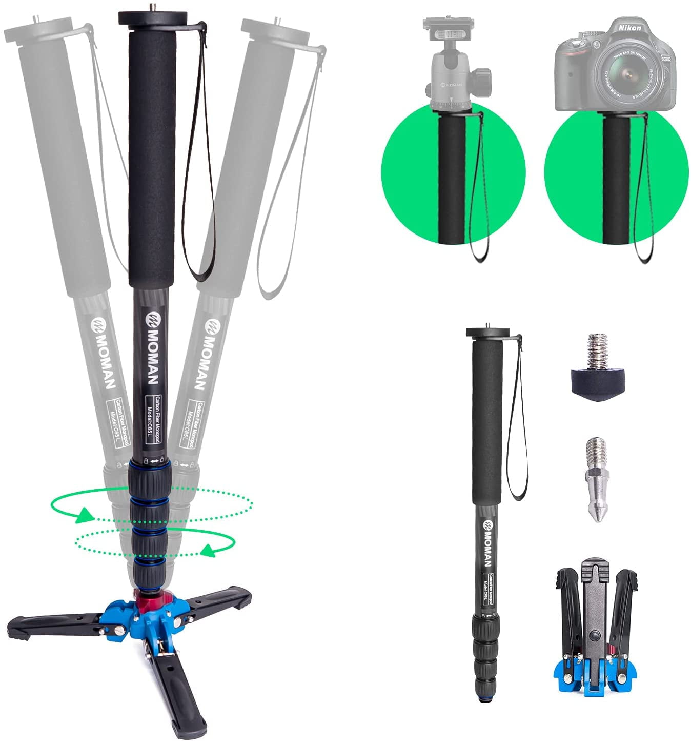Fluid Base Tripod Legs with Bag.65 3Pod Orbit 4-Section Aluminum Handheld Monopod Stick for DSLR Photo & Video Sports Cameras 
