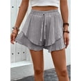 thumbnail image 4 of Pantalones cortos fluidos for mujer, falda pantalón estilo bohemio con volantes y mariposas, cintura alta, tela texturizada, doble capa, Color sólido, informal, 4 of 7