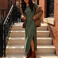 thumbnail image 4 of Ashirexll Casual Dresses for Women Winter Knit Long Sleeve Round Neck Solid Color Sweater Dress with Side Pockets and Side Slit Hem, 4 of 7
