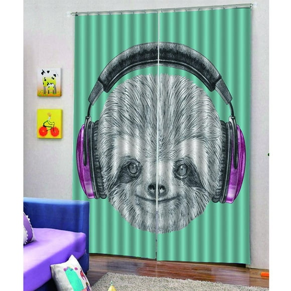 Home Curtains, Puppy Listening Music Decoration, Window Drapes 2 for Bedroom Living Room L