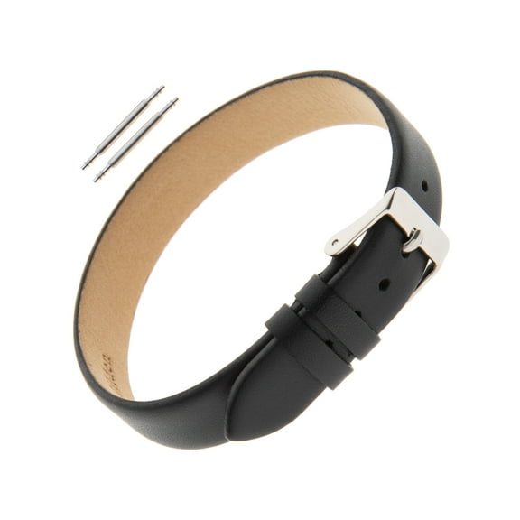 Gilden Ladies 8-14mm Classic Calfskin Black One-Piece Leather Watch Band Charm Bracelet F601 (12mm End Width)