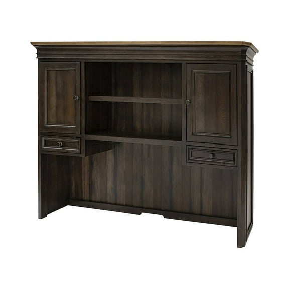 Executive Hutch With Wood Doors Two Drawers Fully Assembled Brown