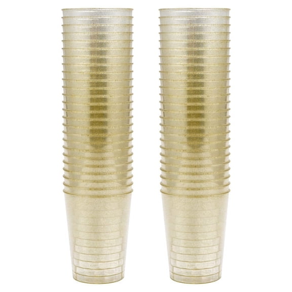 Gold Plastic Cups, Disposable Gold Glitter Plastic Wine Glasses, Clear Plastic Cups Tumblers, Christmas Cups