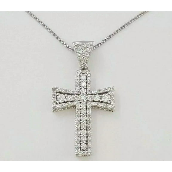 2.50Ct Lab Created Diamond Cross Pendant 14K White Gold Finish