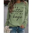 thumbnail image 2 of Sudadera de mujer con cuello redondo, diseño de patrón de letras, manga larga, sudadera con capucha informal holgada para uso diario, verde oliva (fuente negra) S, 2 of 5