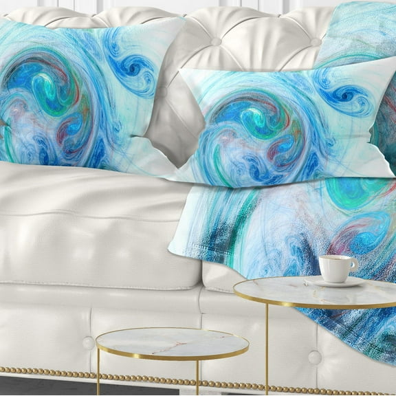 Designart Light Blue Fractal Illustration - Abstract Throw Pillow - 12x20