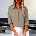 thumbnail image 2 of WTXUE Linen Shirts for Women Summer 2026 3/4 Sleeve Button Down Shirt Lightweight Gauze Tops Loose Dressy Casual Blouses Tunic Tops Dressy Casual Bohemian Tops Loose Tunics Beige L, 2 of 9